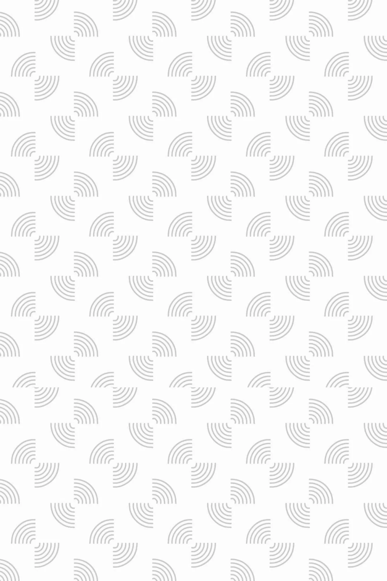 Abstract geometric semi-circle wallpaper pattern close-up: pale gray striped semicircles rotate through a white-ground repeat