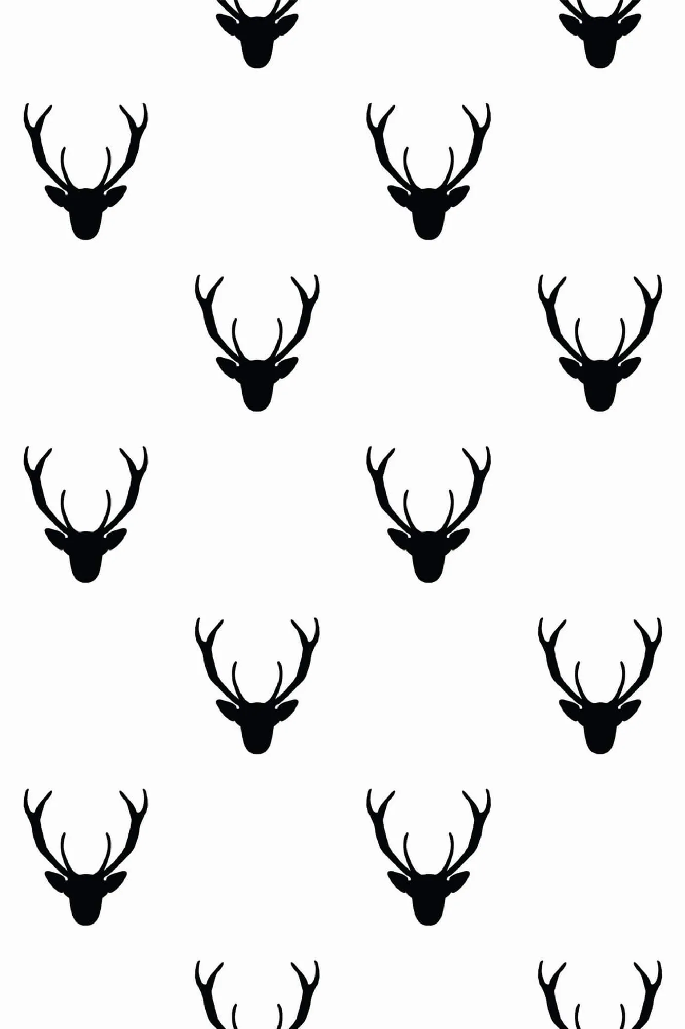Deer wallpaper pattern close-up: black-and-white mid-century deer motif